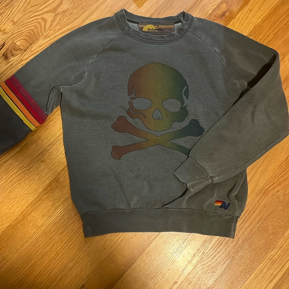 aviator nation grey skull sweater